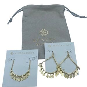Kendra Scott Sydney Necklace and Earrings brushed mat gold tone NWT Set Lot
